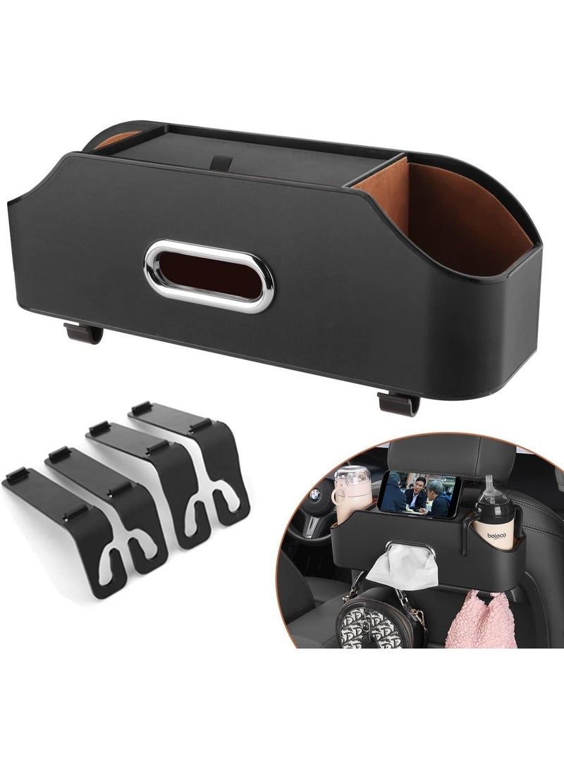 منظف المقعد الخلفي للسيارة مع حوامل أكواب وخطاطيف - تخزين متعدد الجيوب لرحلات العائلة (أسود) - Image 1